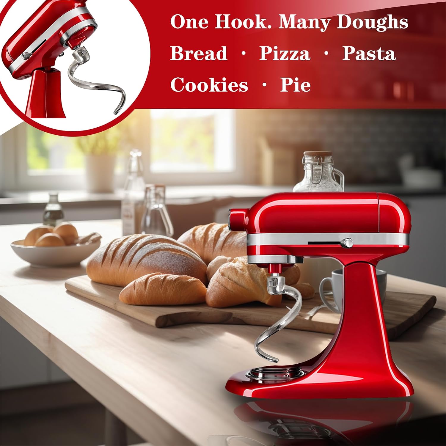 Kitchenaid Mixer Hand Mixer - Gancho Espiral de Acero Inoxidable para